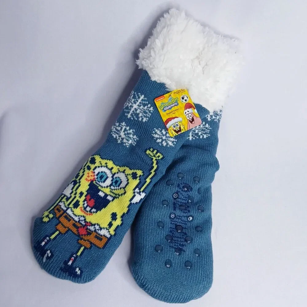 SpongeBob Sherpa Slipper Cabin Socks Non Slip Nickelodeon NWT Adults Womens 4-10